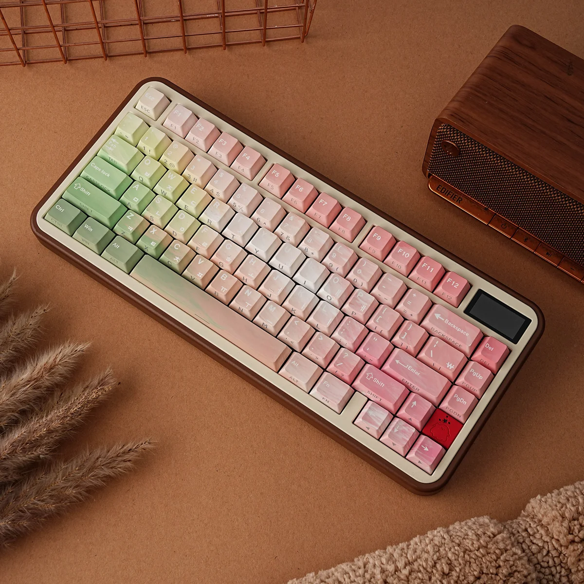 Full view of the Enchanting Elf keycap set installed on a keyboard, showcasing the Cherry profile