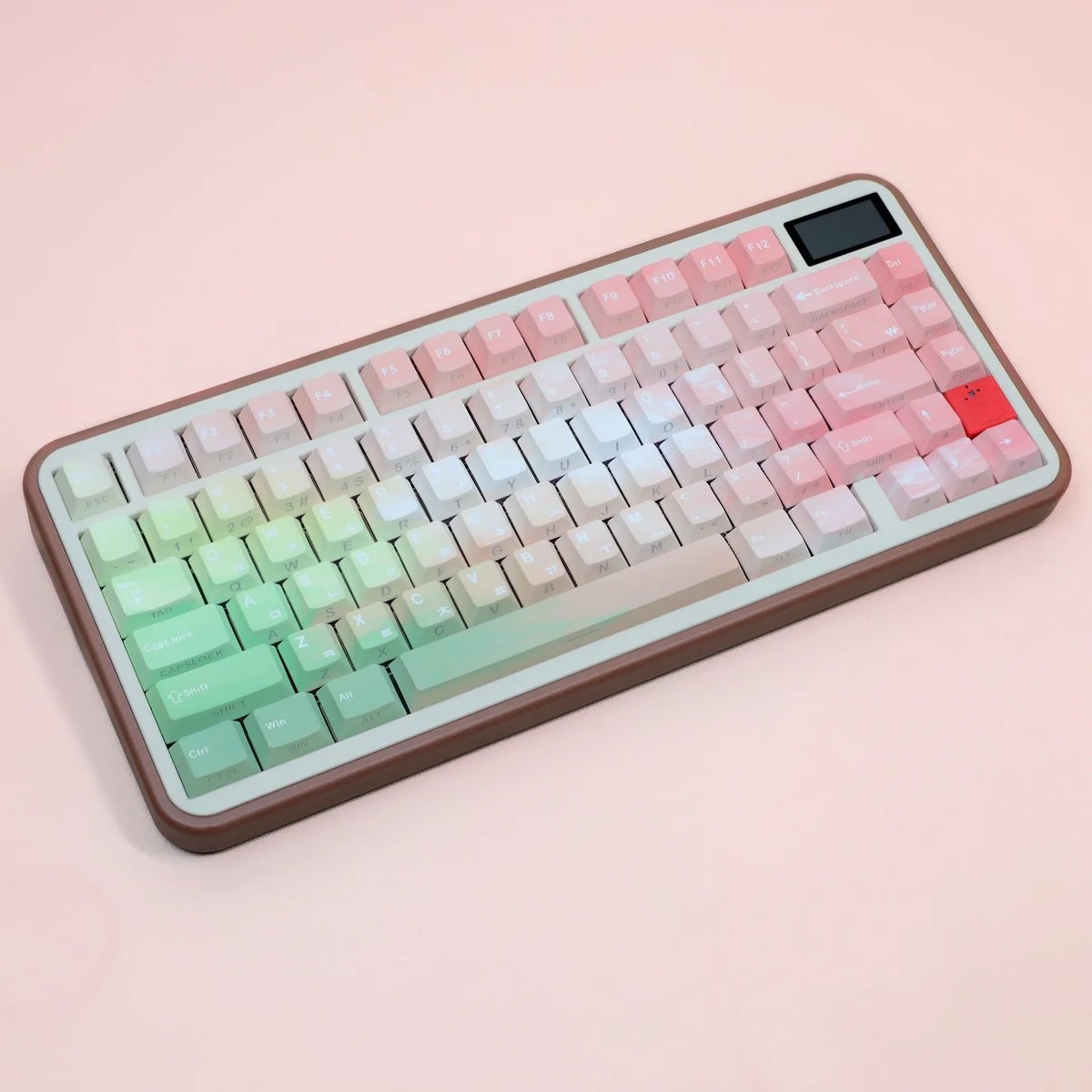 Side profile of Enchanting Elf keycaps highlighting the ergonomic Cherry sculpt and PBT texture
