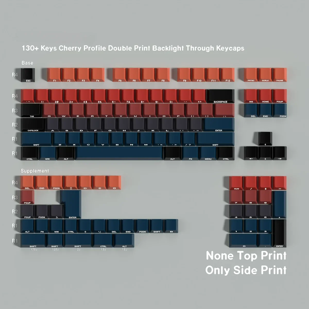 Side view of Cherry profile keycaps from the Universe Gradient set, showing ergonomic angle.