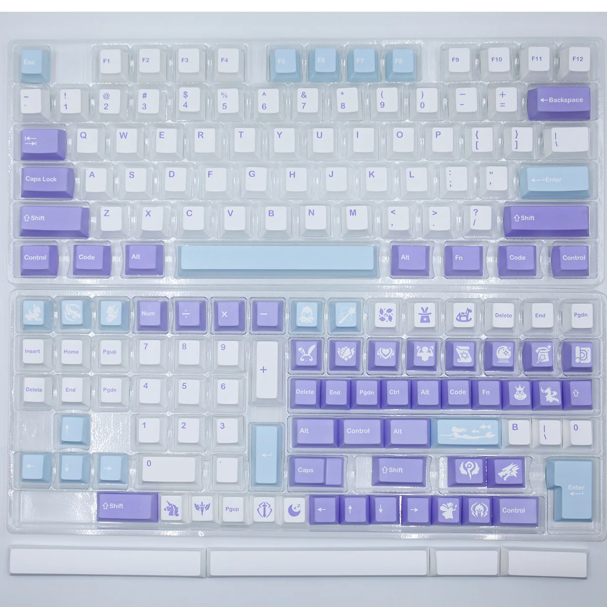 Close-up of Fairytale PBT Dye-Sub keycaps showcasing whimsical storybook motifs and texture