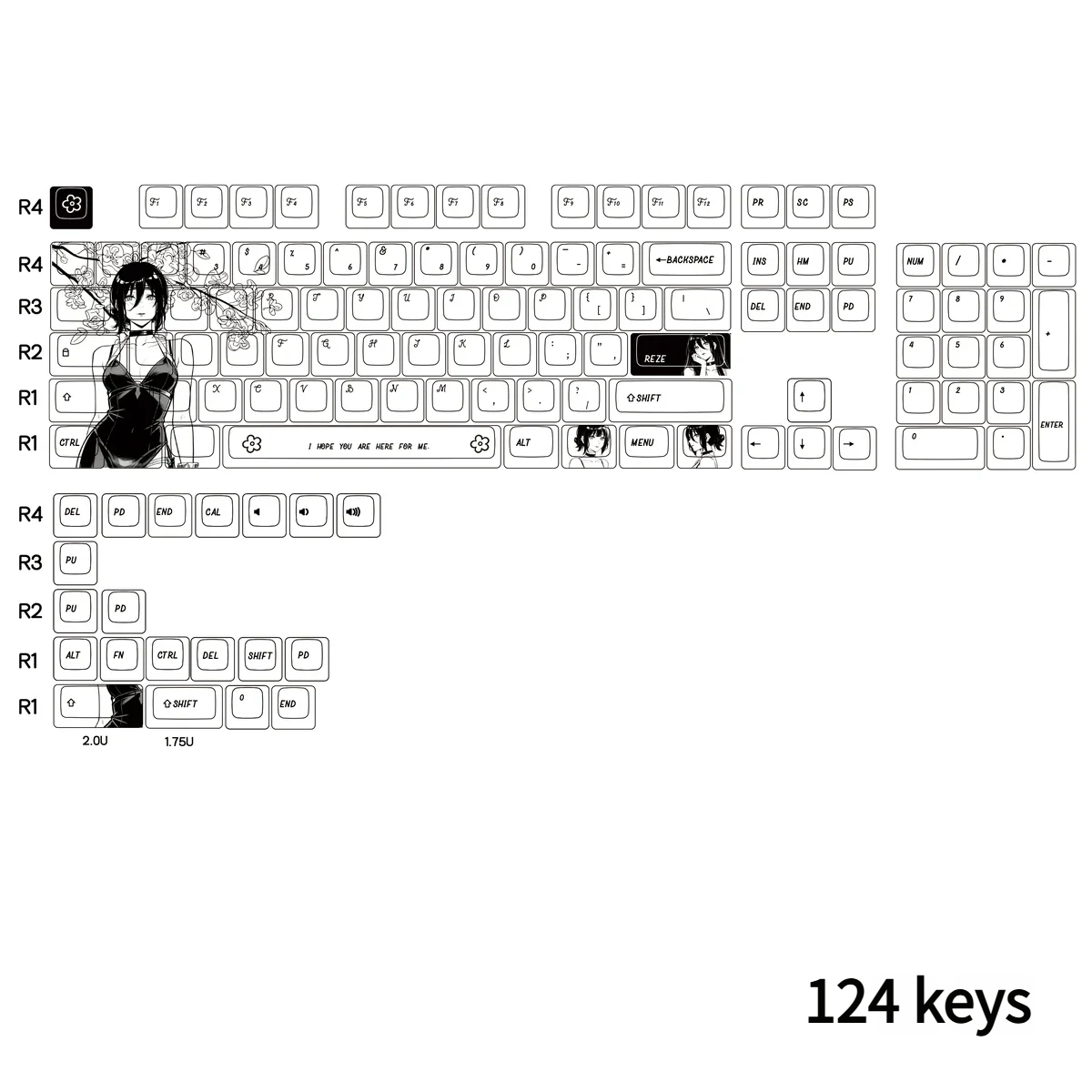 Full layout of Chainsaw Man Reze Dye-Sub Keycap Set