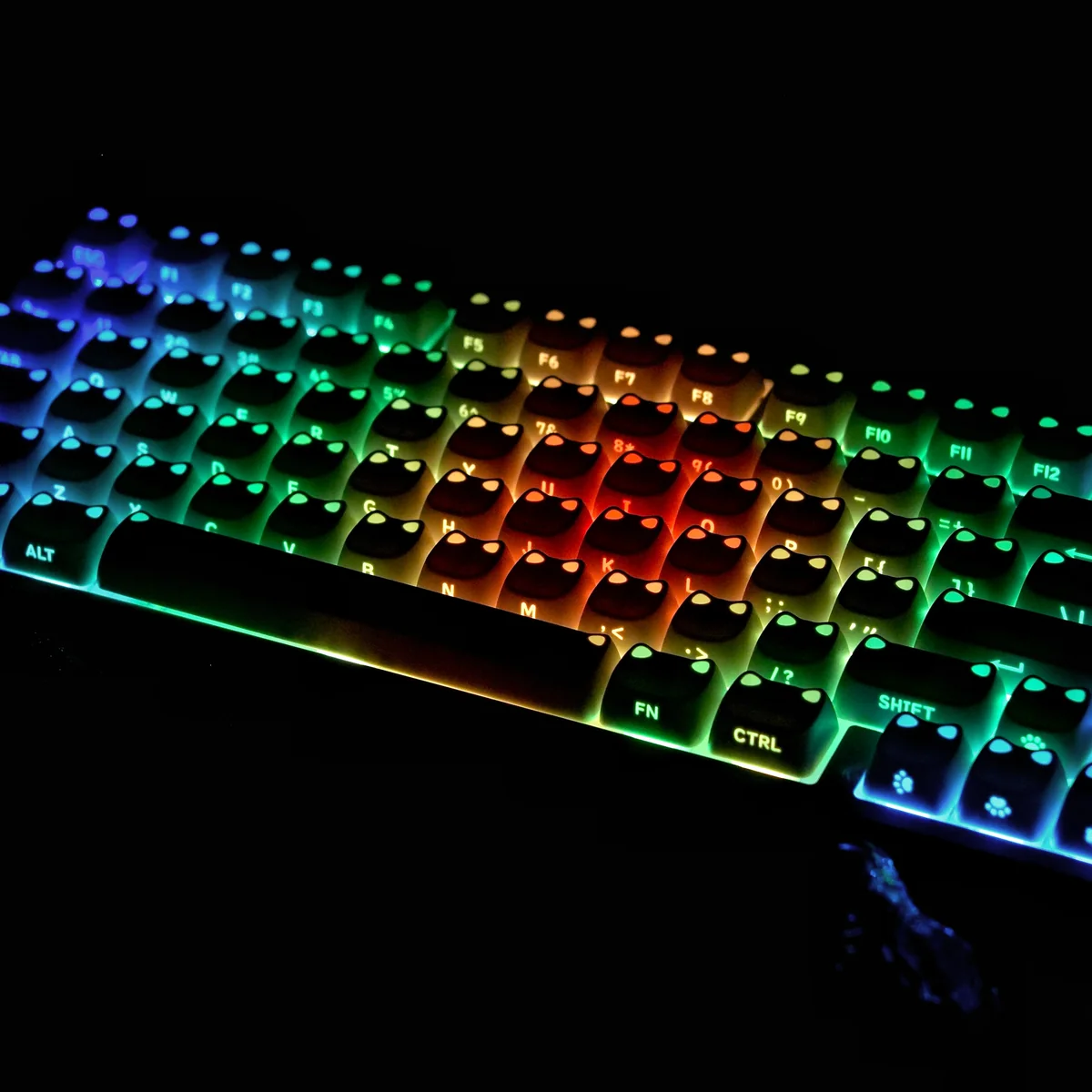 Full layout of Playful Cat Keycap Set on a mechanical keyboard
