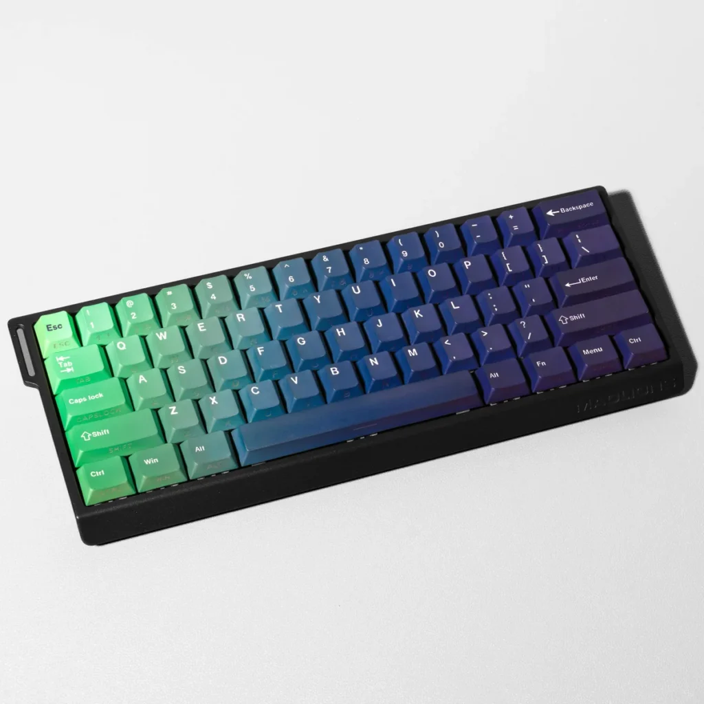 Future Gradient PBT Keycap Set on a mechanical keyboard, showing ergonomic Cherry profile and dynamic color transitions.