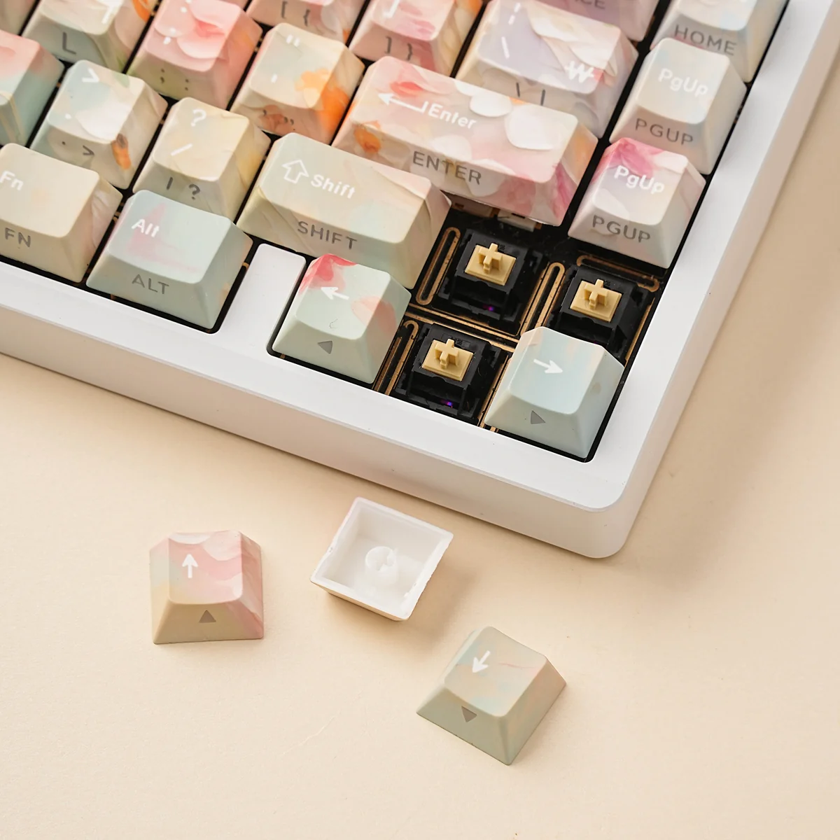 Side view of Cherry profile keycaps illustrating ergonomic sculpted shape