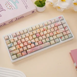 Garden PBT Keycap Set on mechanical keyboard, vibrant floral design