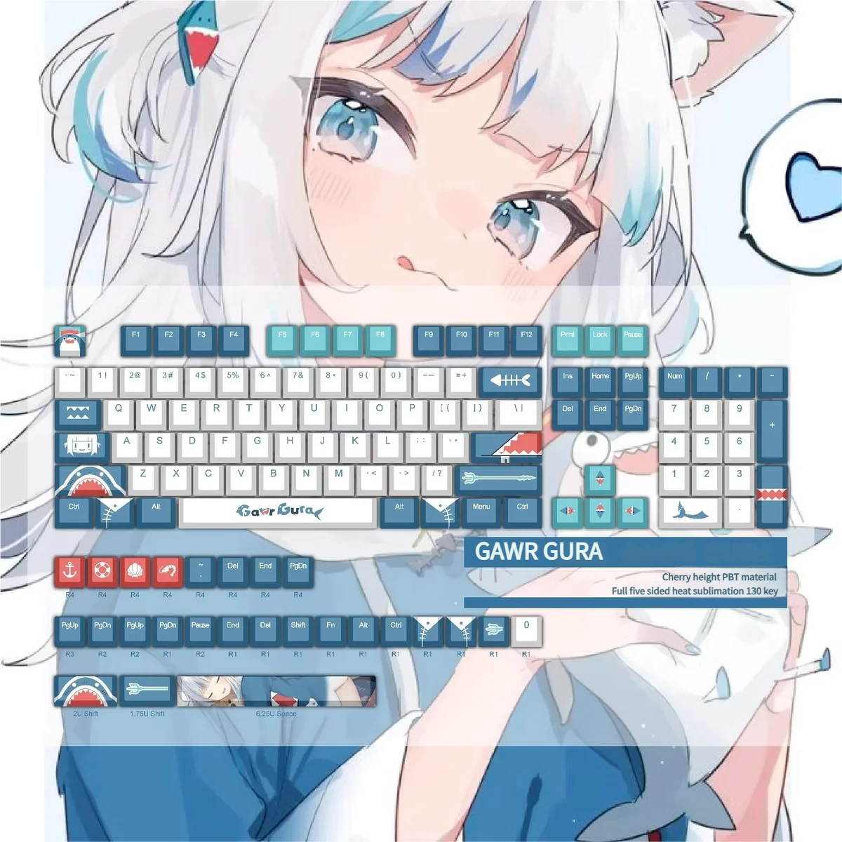 Gawr Gura Pbt Dye Sub Cherry Profile Keycap Set Keyboard product image