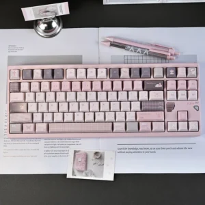 Gentle World Pink PBT Keycap Set on mechanical keyboard