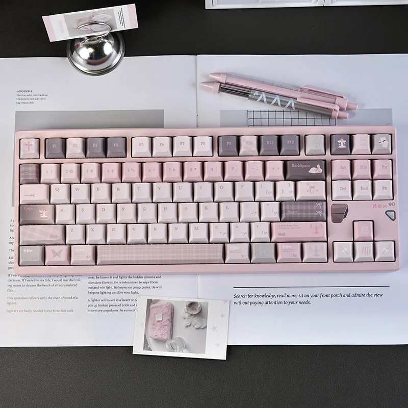 Gentle World Pink PBT Keycap Set on mechanical keyboard
