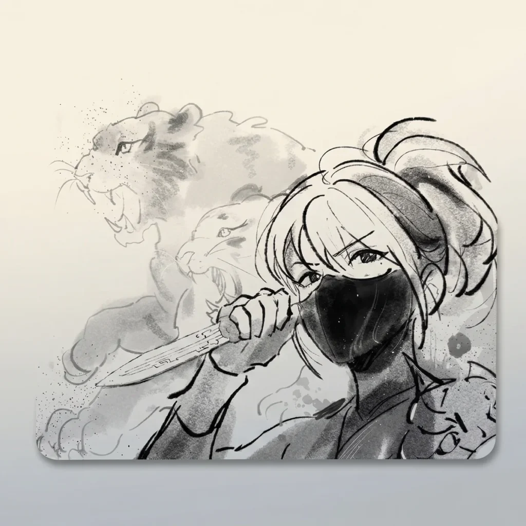 Full Hackclaw Ink Wash Mouse Pad displaying with ethereal cloud motifs.