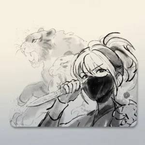 Full Hackclaw Ink Wash Mouse Pad displaying with ethereal cloud motifs.