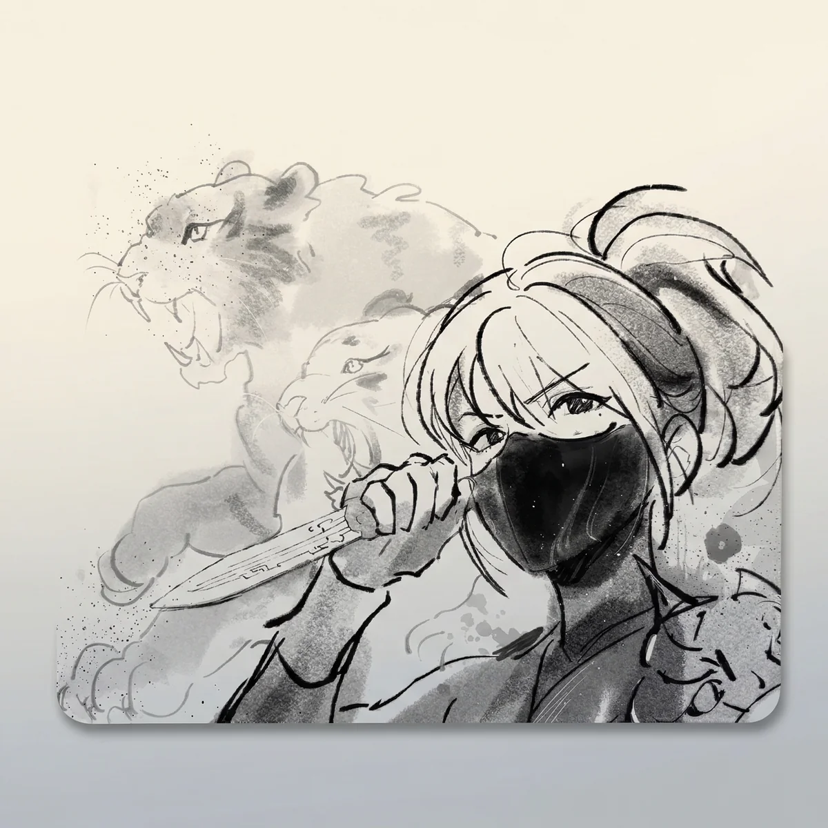 Full Hackclaw Ink Wash Mouse Pad displaying with ethereal cloud motifs.