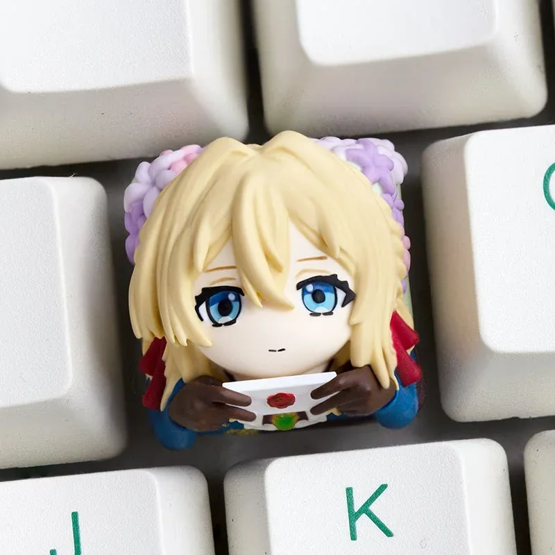 Resin artisan keycap for custom keyboard, inspired by Violet Evergarden