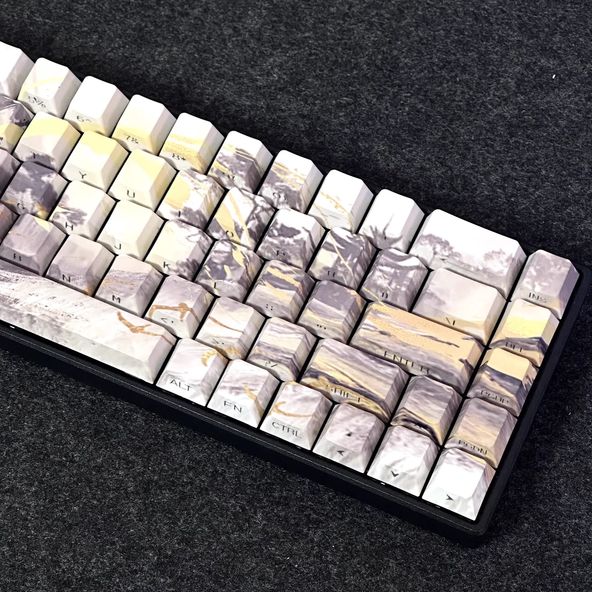 Jinxian Cherry Keycap Set Side-Engraved Backlit installed on a mechanical keyboard setup