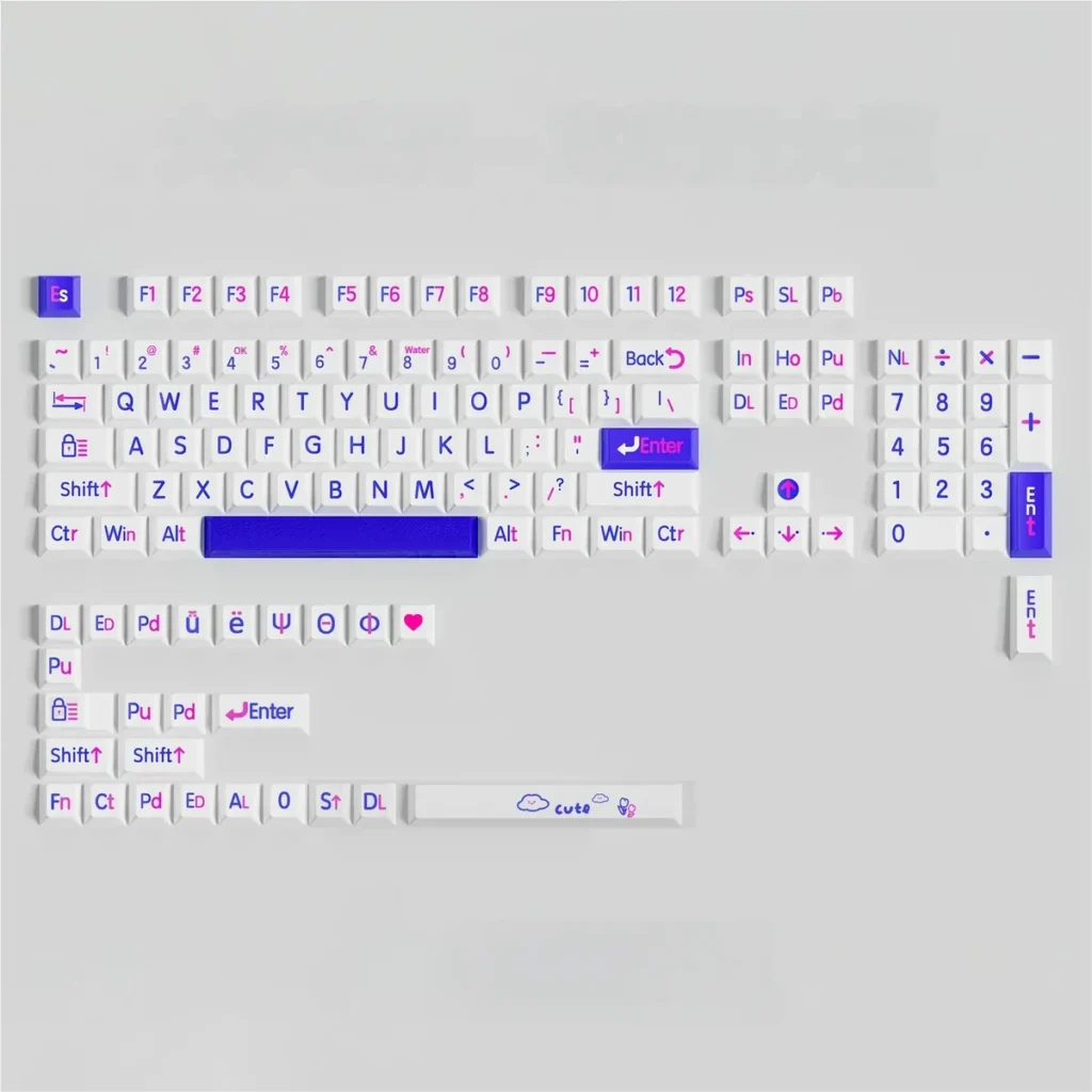 Full layout compatibility of the 125-key Klein Blue keycap set