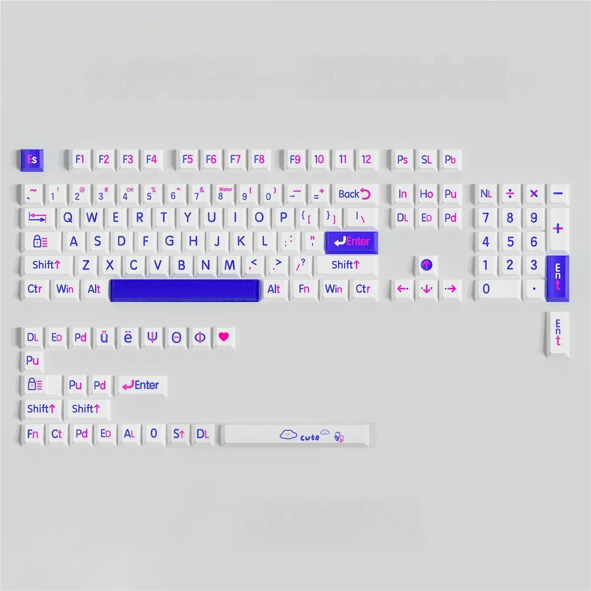 Full layout compatibility of the 125-key Klein Blue keycap set