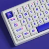 Close-up of bold, large legends on Klein Blue PBT keycaps