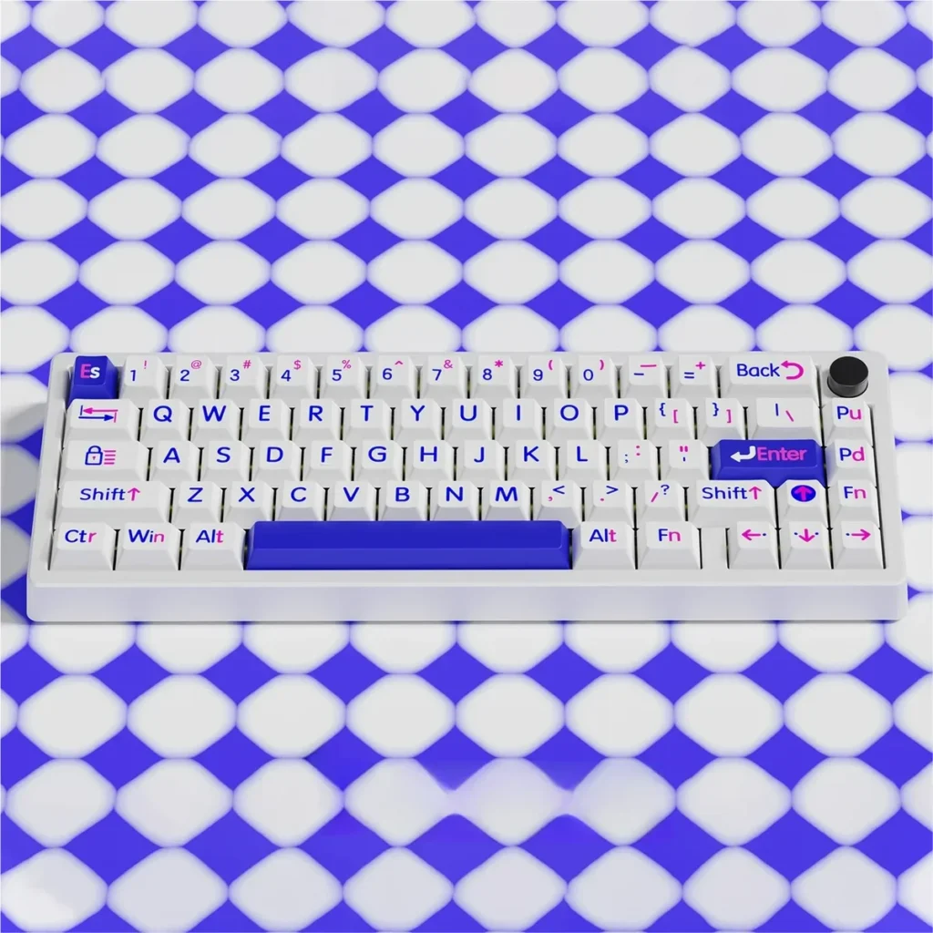 Klein Blue PBT Dye-Sub Keycap Set with Large Legends on a keyboard