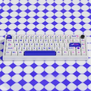 Klein Blue PBT Dye-Sub Keycap Set with Large Legends on a keyboard