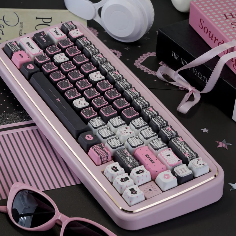 Close-up detail of a Lace Cat keycap showing intricate design