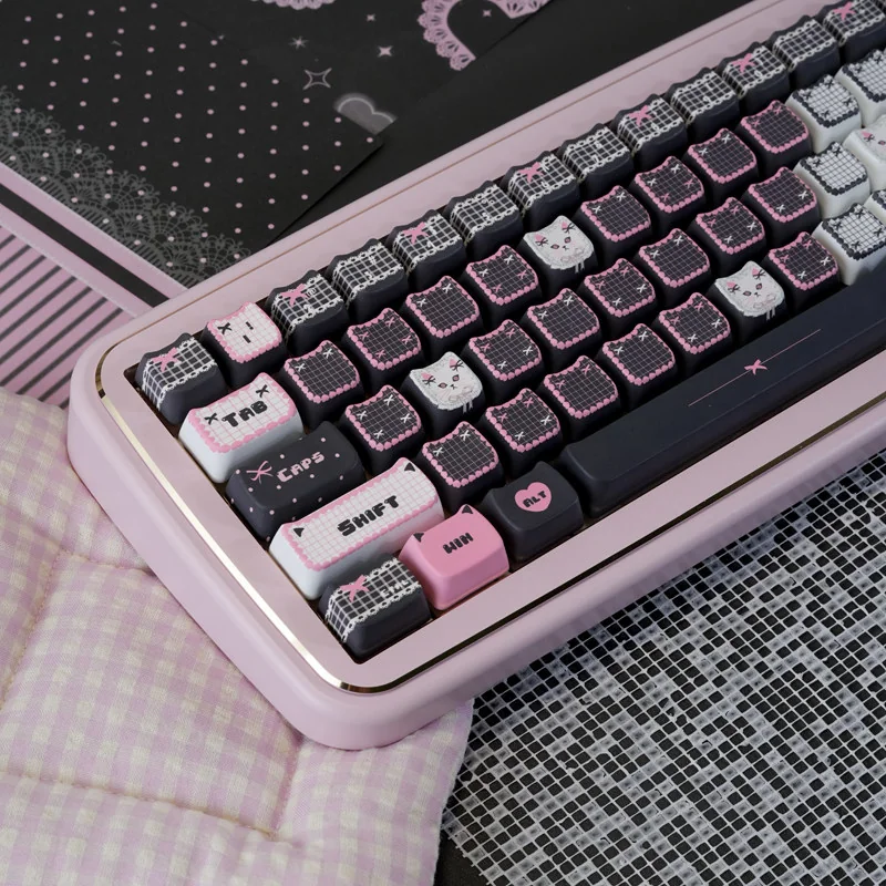 Lace Cat keycaps arranged to highlight Cherry profile and keycap shape