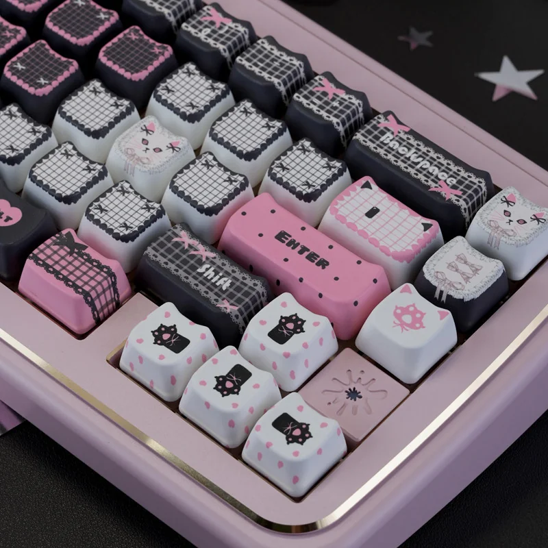 Lace Cat keycaps showcasing the side lettering option on a keyboard
