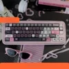 Lace Cat PBT Keycap Set on a mechanical keyboard with pink accents