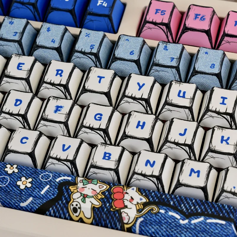 Full layout view of Manga Cowboy Cat Cherry profile keycap set
