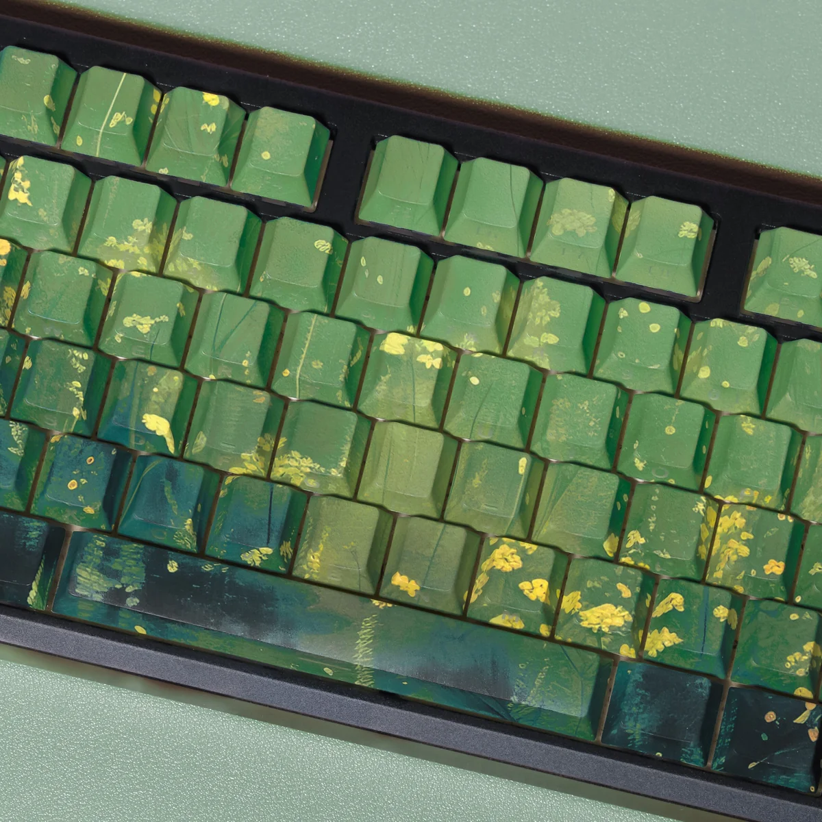 Midsummer Keycap Set installed on a white mechanical keyboard, displaying the serene aesthetic