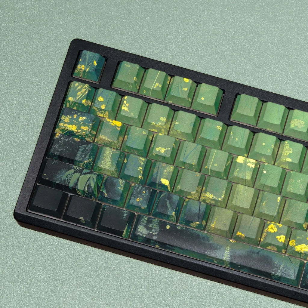 Full Midsummer PBT Keycap Set on a mechanical keyboard, showcasing vibrant colors and Cherry profile