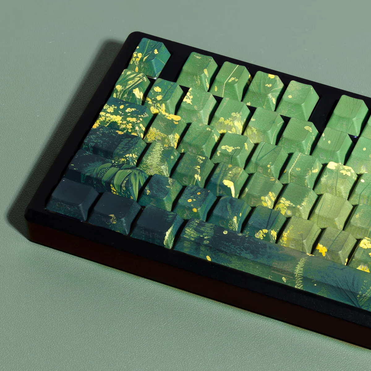 Close-up of Midsummer PBT keycaps with elegant side-engraved legends, highlighting texture and legend clarity
