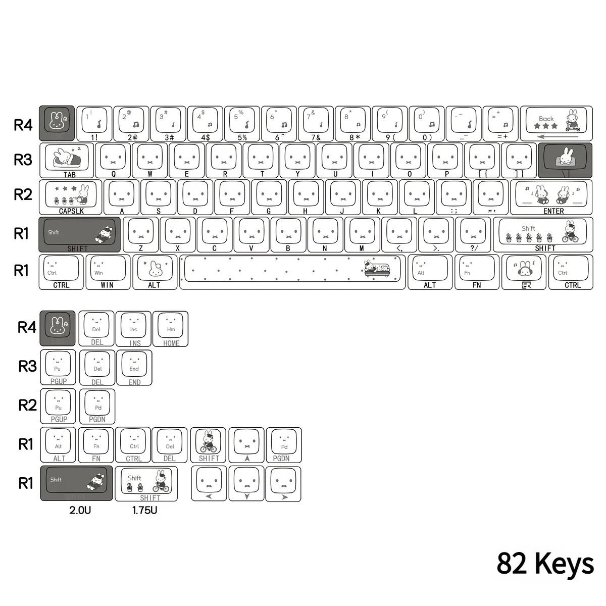 Miffy Keycap Set enhancing a minimalist desk setup with playful charm and soft backlighting