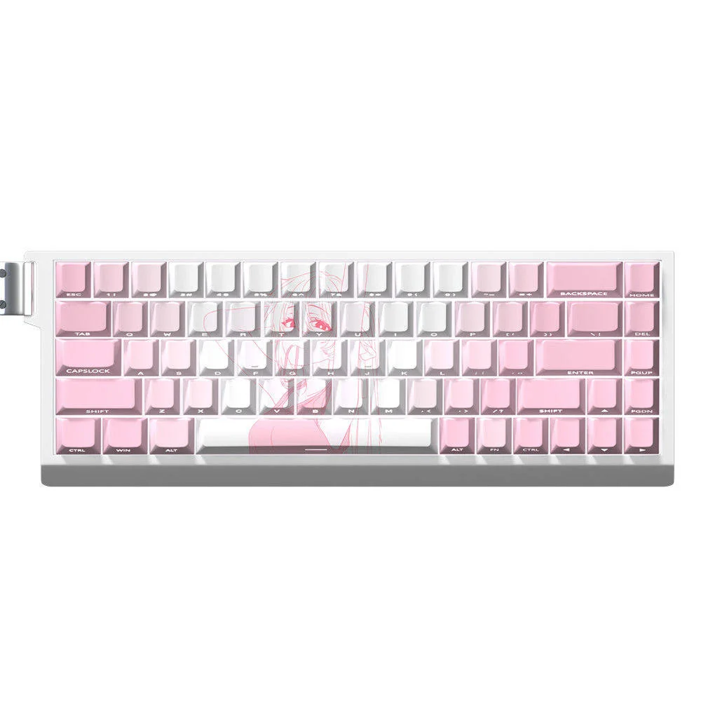Detailed view of various character keycaps from the Miyako Shikimori set, showcasing anime design.