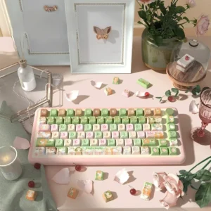 Mucha Garden MDA Keycap Set on mechanical keyboard desk setup