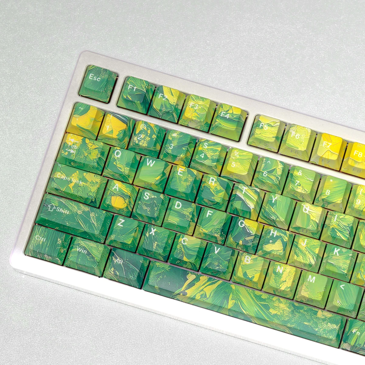 Close-up of a single Multi-Color PBT keycap set, highlighting texture and dye-sublimated legend quality