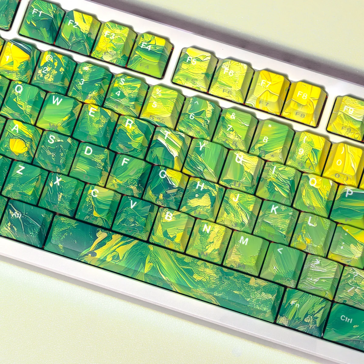 Side profile of Multi-Color Cherry keycaps set, demonstrating ergonomic typing angle and comfortable design