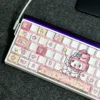 Close-up view of My Melody keycaps showing crisp side-printed characters and PBT texture
