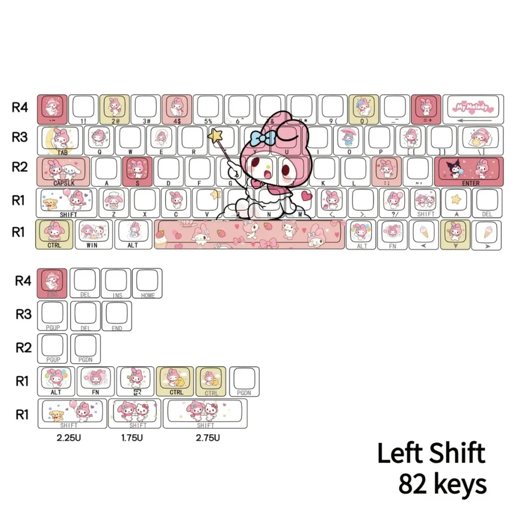 Stack of My Melody PBT doubleshot keycaps, emphasizing material quality and thickness