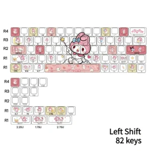 Stack of My Melody PBT doubleshot keycaps, emphasizing material quality and thickness