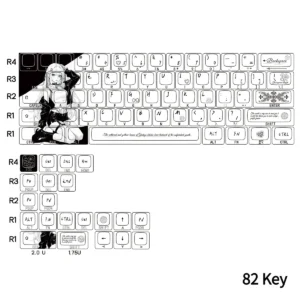 Close-up of Nako character art on PBT keycaps with subtle side lighting