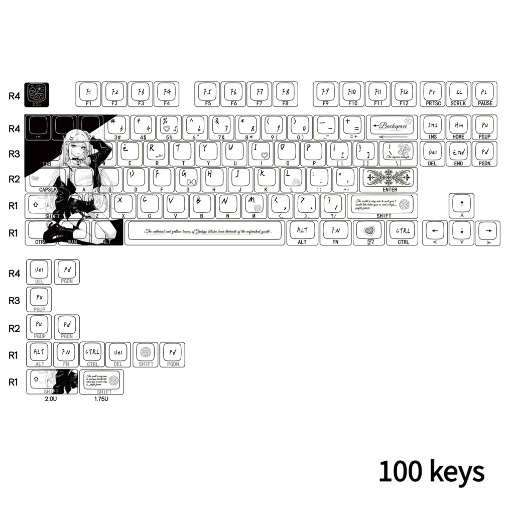 Full layout of the Nako Cherry Profile PBT keycap set showcasing durability