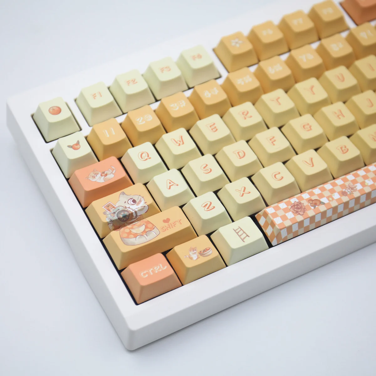Top-down view of the Orange Garden Keycap Set, illustrating the full layout and Cherry profile.