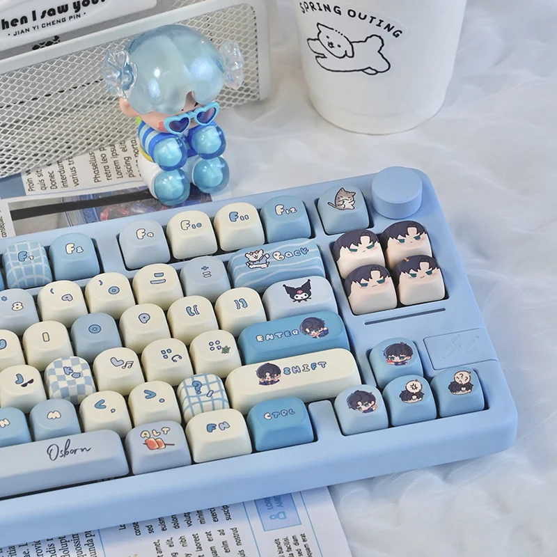 Close-up of celestial elements and dark light contrasts on Osborn keycaps