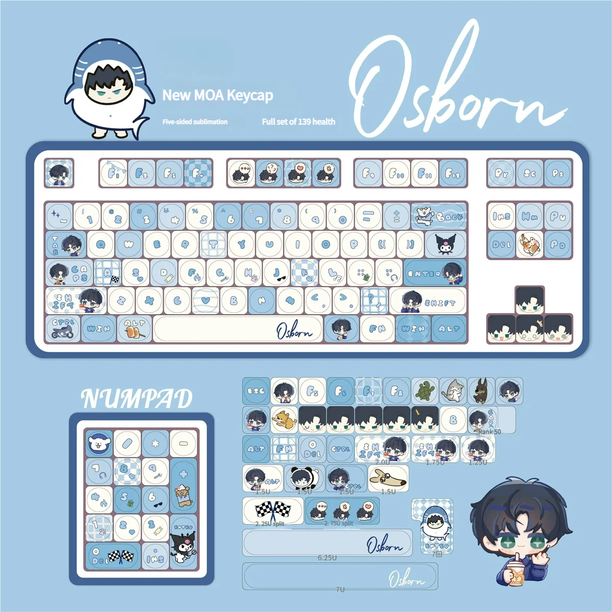High-quality PBT dye-sublimated legends of Osborn MOA keycap set