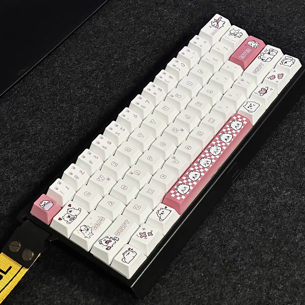 Side view of Cherry profile keycaps with pastel colors