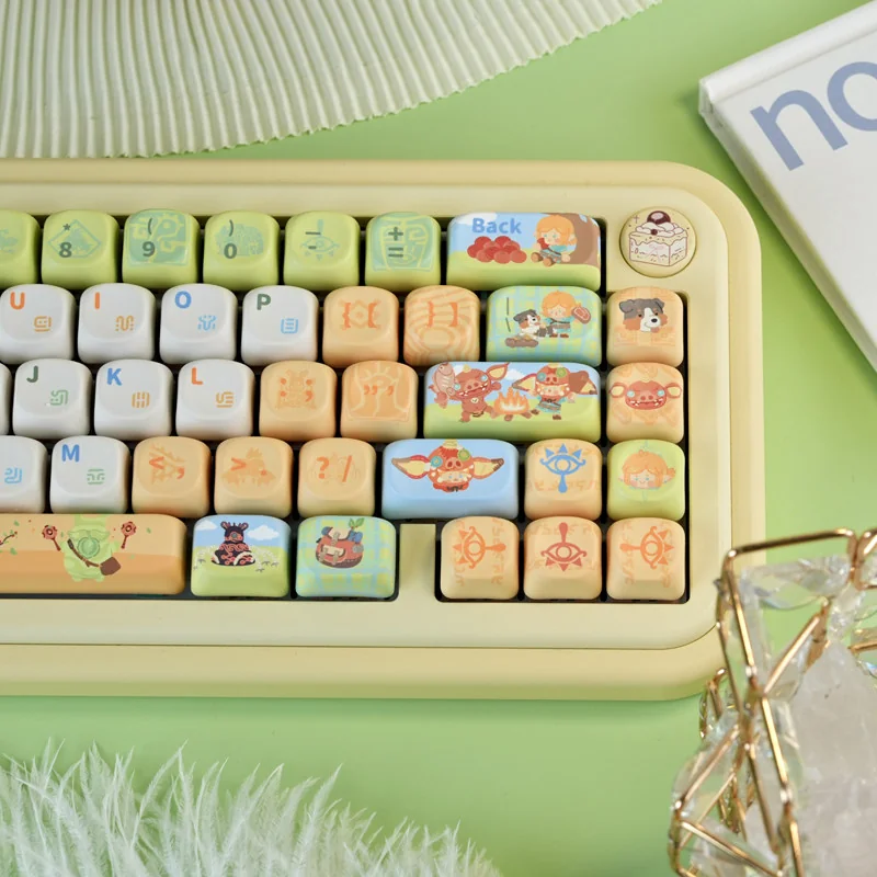 Detailed view of vibrant Legend of Zelda chibi character art on PBT keycaps