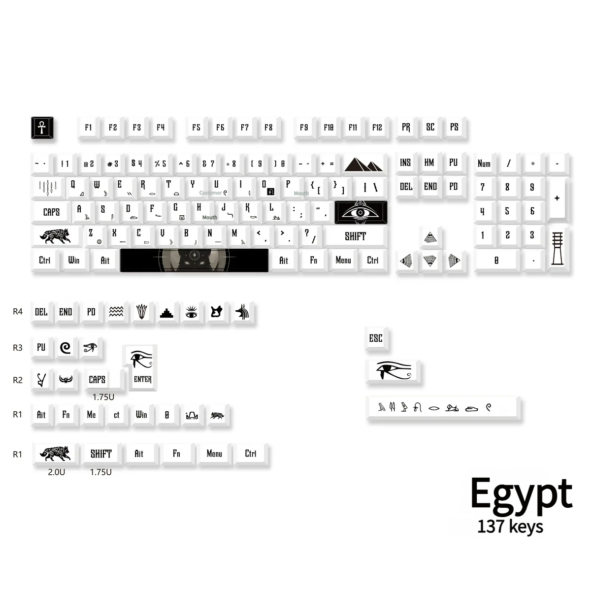 Textured surface of PBT keycaps from the Egypt set, highlighting material quality