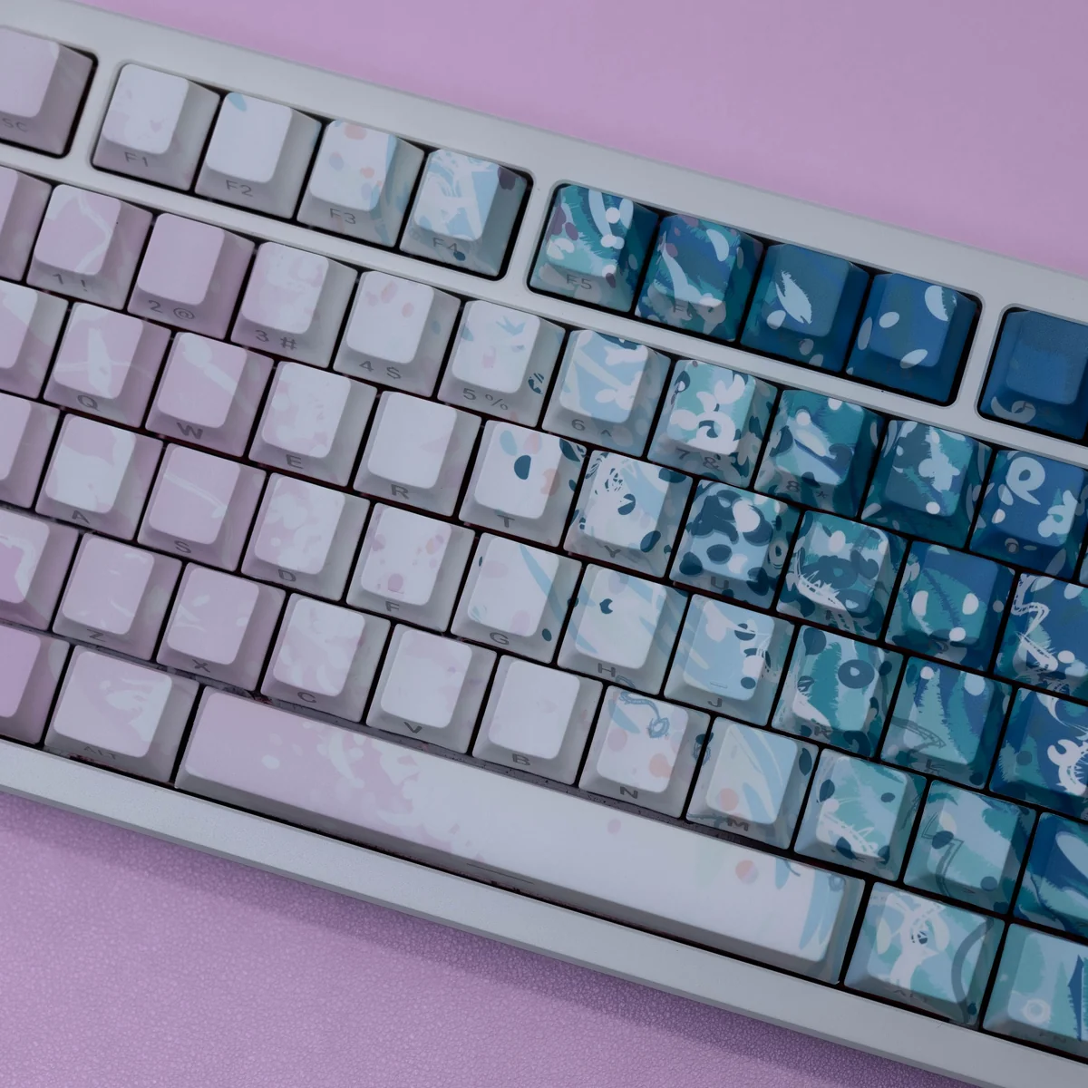 Side profile of Pink Beach Cherry Keycap Dreamy Pink Beach showing keycap set shape and fit