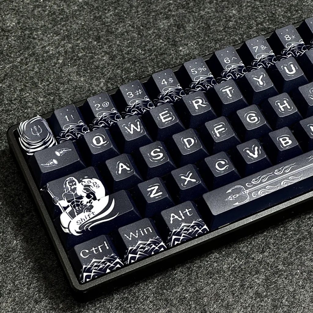 Close-up of the Poseidon artisan keycap, highlighting the resin sculpting and mythology theme.