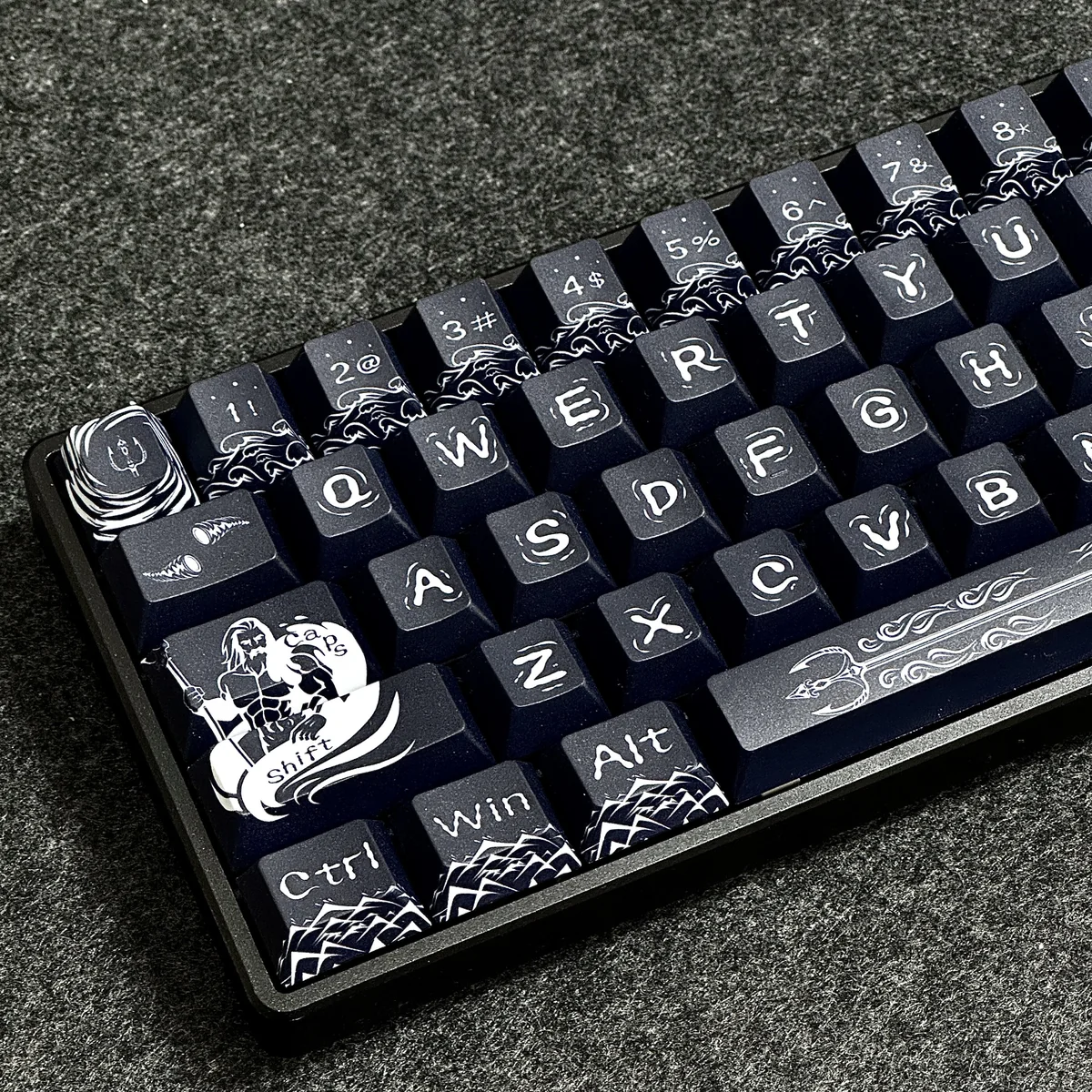 Close-up of the Poseidon artisan keycap, highlighting the resin sculpting and mythology theme.