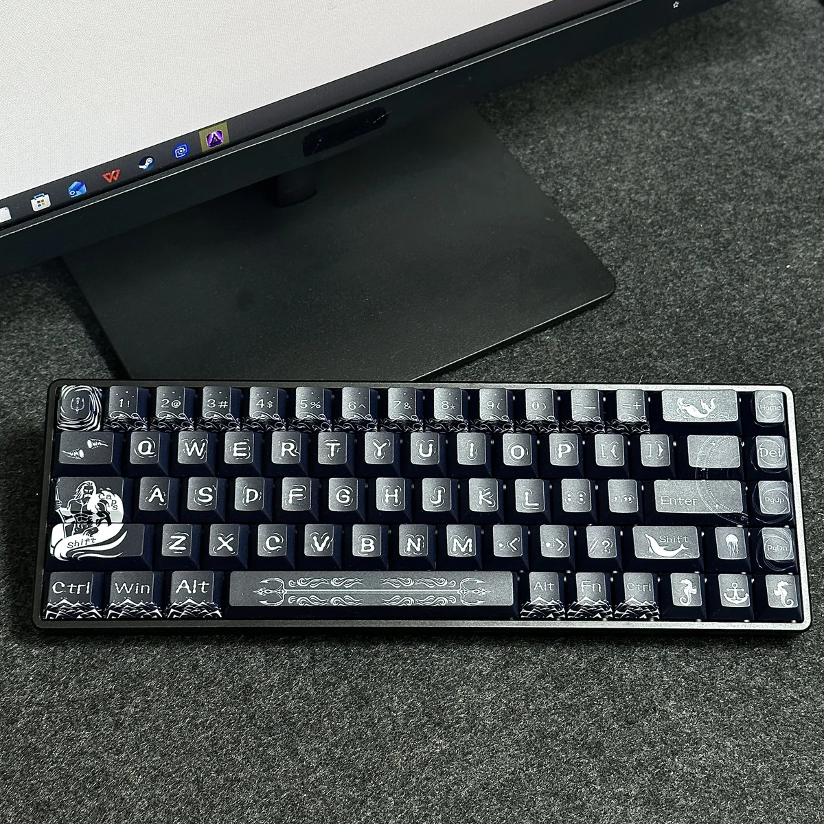 Poseidon Keycap Set on a custom mechanical keyboard, showcasing intricate hand-sculpted details.